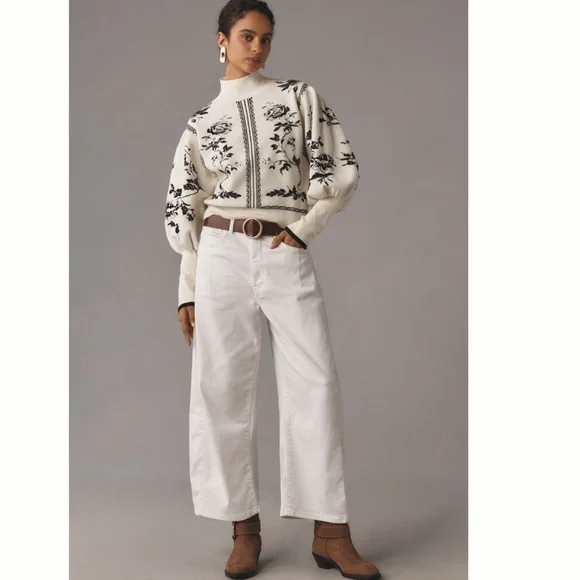 NWT Anthropologie Balloon-Sleeve Embroidered 3D Flowers Turtleneck Sweater - Picture 5 of 17